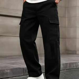 Men'S Black Multi-Pocket Cargo Pants