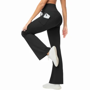 Women's High Waisted Drawstring Flare Leggings