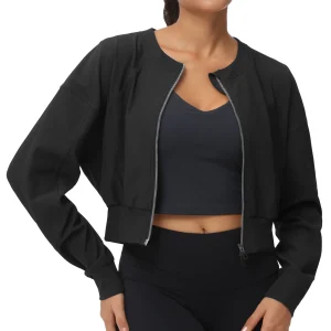 Women's Cropped Jackets Full Zip Long Sleeve